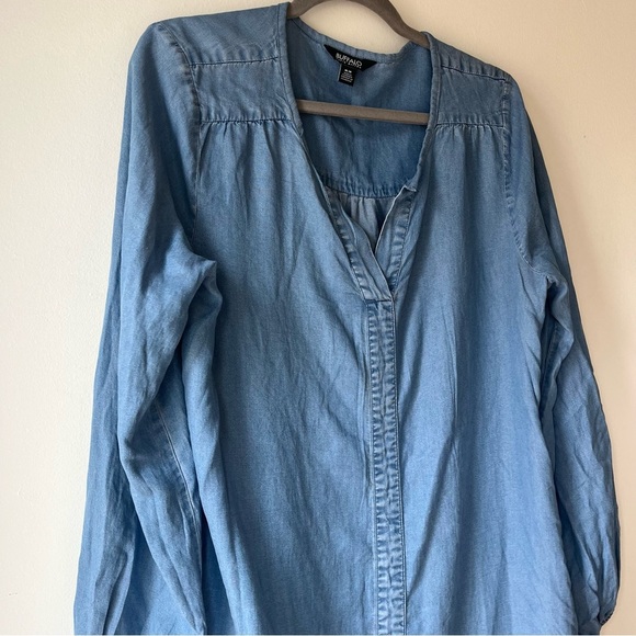 Buffalo David Bitton Blue Chambray Tunic Dress Women’s Size M Long Sleeve - Picture 8 of 10